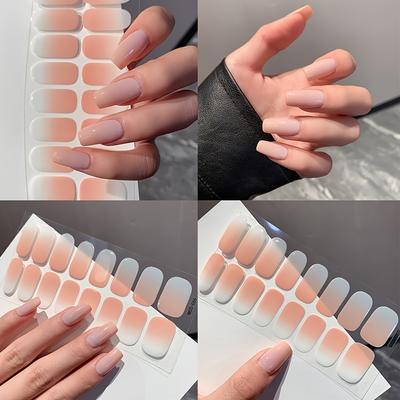 TEMU 1 Sheet Of 16pcs Gradient Stickers Stickers Shiny Nail Strips Stickers Female Nail Decoration (no Lamp Required), Simple And Convenient Operation, Suitable For Quick Outing Image