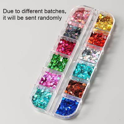 TEMU Full Beauty 12 Grid Hexagon Nail Glitter Sequins Sparkly Flakes Slices Silvery Purple Holographic Nail Art Polish Manicure Accessories Image