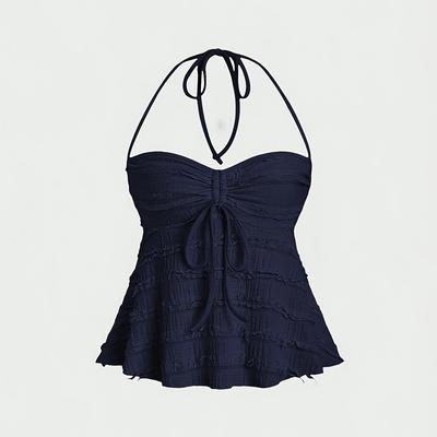 TEMU Stylish Drawstring Neck Tie Top Image