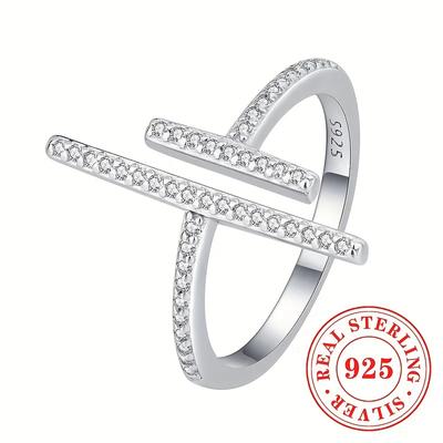 TEMU 1pc Women's Fashion Ring 1.9g S925 Pure Silvery Inlaid Synthetic Zirconia Open Adjustable Ring Women' Casual Personality Fashion Ring Jewelry Image