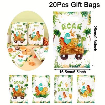 TEMU 10/20/50pcs, Cartoon Dinosaur Plastic Gift Bags, Watercolor Dinosaur Pattern Handheld Bag For Gift Packaging, Dinosaur Theme Party Decoration, Birthday Shower Party Favor Decoration Image