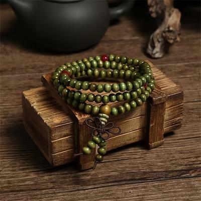 TEMU Vintage Style 108 Bead Wooden Beads, Sandalwood Rosary, Meditation Bracelet, Handcrafted Wristlet, Accessory Image