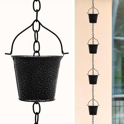 TEMU 1pc Outdoor Metal Rain Chain With 6 Decorative Watering Cans - Metal Gutter Downspout Alternative, Elegant Garden Decor For & Rainwater Harvesting Image