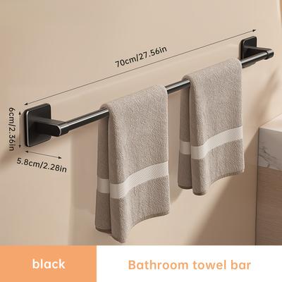TEMU Musurjoy Towel Bar | Black Aluminum With Plastic Base | No-drill Wall Mount | Space-saving Design For | Sleek, | Ideal For Towels And Clothes Storage, Towel Holder For Bathroom Image