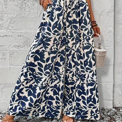 TEMU Women's Elegant Floral Print Wide-leg Pants With Tie Waist - Lightweight Polyester, Loose Fit, Versatile For Casual & Formal Occasions, Casual Wear|floral Print Pants|wideleg Pant Image