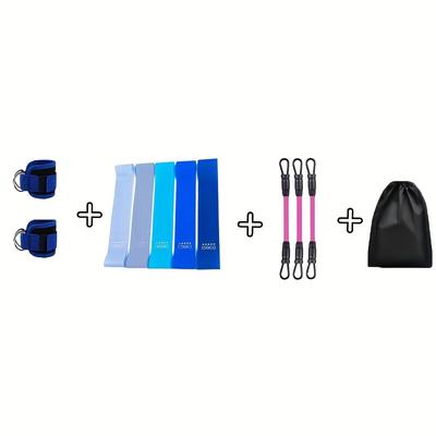 TEMU Eleven-piece Set Natural Latex Yoga Resistance Bands Leg And Butt Shaper Training Equipment Multi-level Tension Fitness Gear With Ankle Straps Image