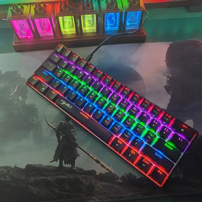 TEMU Hxsj Compact 61-key Mechanical Gaming Keyboard With Colorful Backlight, , Usb Powered, Blue Switch, Portable & - Compatible With , Pc, Laptop - Home, Office, Travel, And Gaming Image
