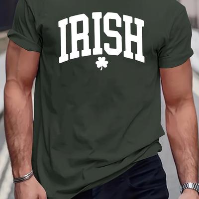 TEMU Men's Irish Print T-shirt - Comfortable Polyester, Round Neck, Regular Fit For Casual Attire | Summer Tee Image