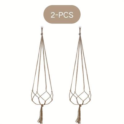 TEMU 2/4pcs Vintage Rope Plant Hanging Basket, Handmade Striped Rectangular Lightweight Flower Pot Stand, Indoor And Outdoor Balcony Hanging Decoration, Home Garden Supplies No ! Image