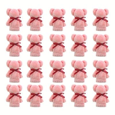 TEMU 20 Plush Coral Fleece Bear Towels - Great For Weddings, Birthdays And Parties | Soft And Absorbent Gift Idea, Thick, Square, Practical, Cute Bear Towels With High Aesthetic Value And Practicality Image