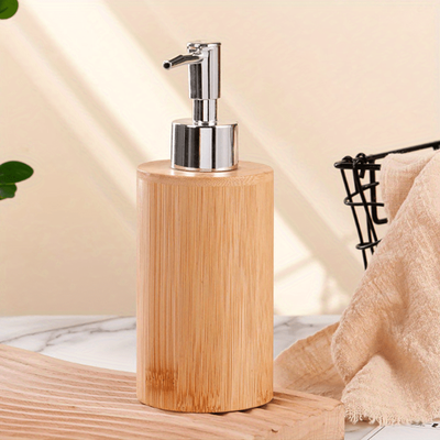 TEMU 1pc Bamboo Wood Soap Dispenser - Refillable, Square Hand & Dish Soap Bottle With Metallic Pump For Bathroom, Kitchen, And Laundry Room Storage, Shower Soap Holder | | Image