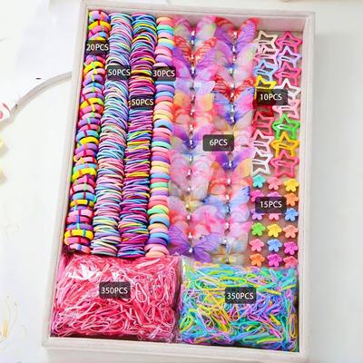 TEMU 881pcs Fairy Tale Hair Clip Set, Includes Amount Of Scrunchies, Clips, Clips, Small Claw Clips, Etc.- Essential For Cute And Sweet Styles Suitable For Girls And Ladies, Everyday Use In All Image