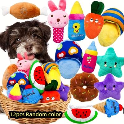TEMU 6pcs/12pcs Squeaky Dog Toys, Suitable For Small & Medium Dogs, Assorted Cute Interactive Pet Puppy Sound Toys, Soft Plush Chew Toys With Stuffing For Teething Puppies Image