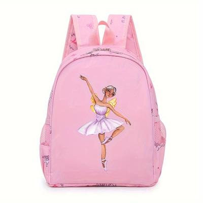 TEMU 1pc Ballet Dancer Backpack For Women, Cartoon Themed Polyester Fashion Bag With Adjustable Straps, Zip Closure, Floral Applique Detail, Fade-resistant, For Daily Use Image