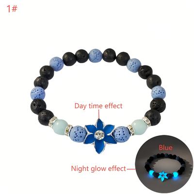 TEMU New Hot Selling Six-petal Purple Style Blue Green Luminous Bracelet Retro Suitable For Perfect Gifts, Festival Gifts, Party Gifts Image