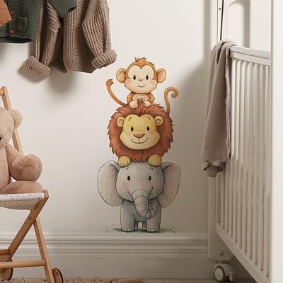 TEMU Monkey Lion Small Animal Superimposed Rohan Bedroom Porch Home Decoration Wall Stickers Self-adhesive Wall Stickers Image