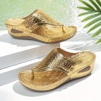 TEMU 1 Pair Women's Summer Sandals, With Toe Loop, Flat Comfortable Casual Flip Flops, Low Heel, Synthetic Cover Upper & Insole, Rubber Sole, Hand Wash Or , Solid Image