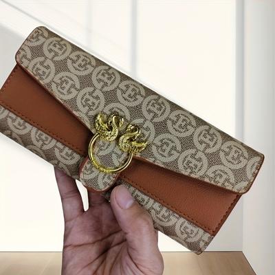 TEMU Stylish Metal Print Women', Swan Pattern Banquet Handbag, High-end Evening Bag, Business Long Wallet Image