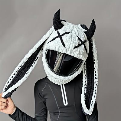 TEMU 1pc Women's Cute Cartoon Helmet Liner - Sweet, Versatile Acrylic Beanie With Animal Design, Lightweight & For Outdoor Activities, Prom Accessories, And Fashion Outfit Image