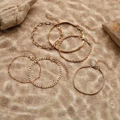 TEMU Golden Bracelets For Women Jewelry Sets For Women Trendy Thin Dainty Stackable Cuban Link Paperclip Chain Bracelet Pack Fashion Accessories Gifts For Women S Image