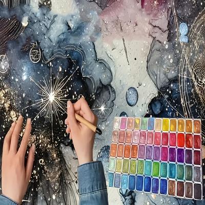 TEMU 60-color Pearl Watercolor Pigment Set - Vibrant Solid Colors For Traditional Chinese Painting, , Calligraphy & - , High Pigment & Image
