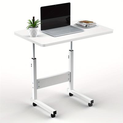 TEMU Adjustable Height Laptop Desk With Wheels, 60x40cm Mobile Standing Table, 360° Rotating Surface, Hardwood & Stainless , For Home Office Or Bedside Use Image