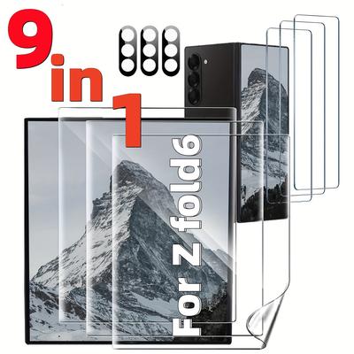 TEMU 9-in-1 Tpu Screen Protector Set For Foldable Phones – Glossy Finish, Self- Inner & Front Film, With 3 Camera Lens Guards, Bubble-free Application, Display, Crease- Image
