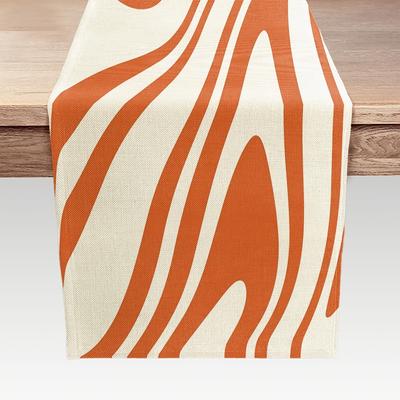 TEMU Retro Bohemian Linen Table Runner - 70s Abstract , Indoor/outdoor Dining & Parties Image