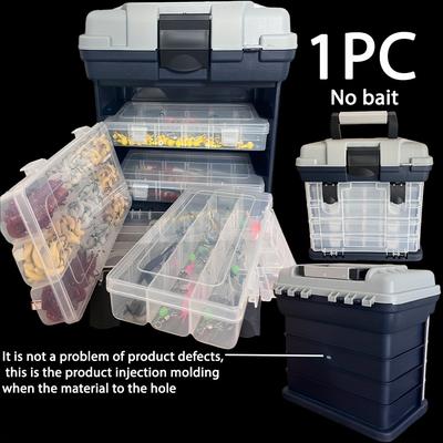TEMU 4-tier Portable Fishing Tackle Box, Durable Polymer, Non-waterproof, Multi-compartment Organizer For Bait And Accessories, Gray (bait Not Included), Outdoor Gear Storage, Fishing Tackle Box Image