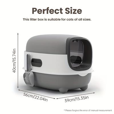 TEMU Extra-large Self-cleaning Cat Litter Box With Durable Scoop - , , Rectangular Design, Gray Plastic, Ideal For Indoor Cats, Easy | Modern Gray | Rectangular Litter Box, Litter Box Image