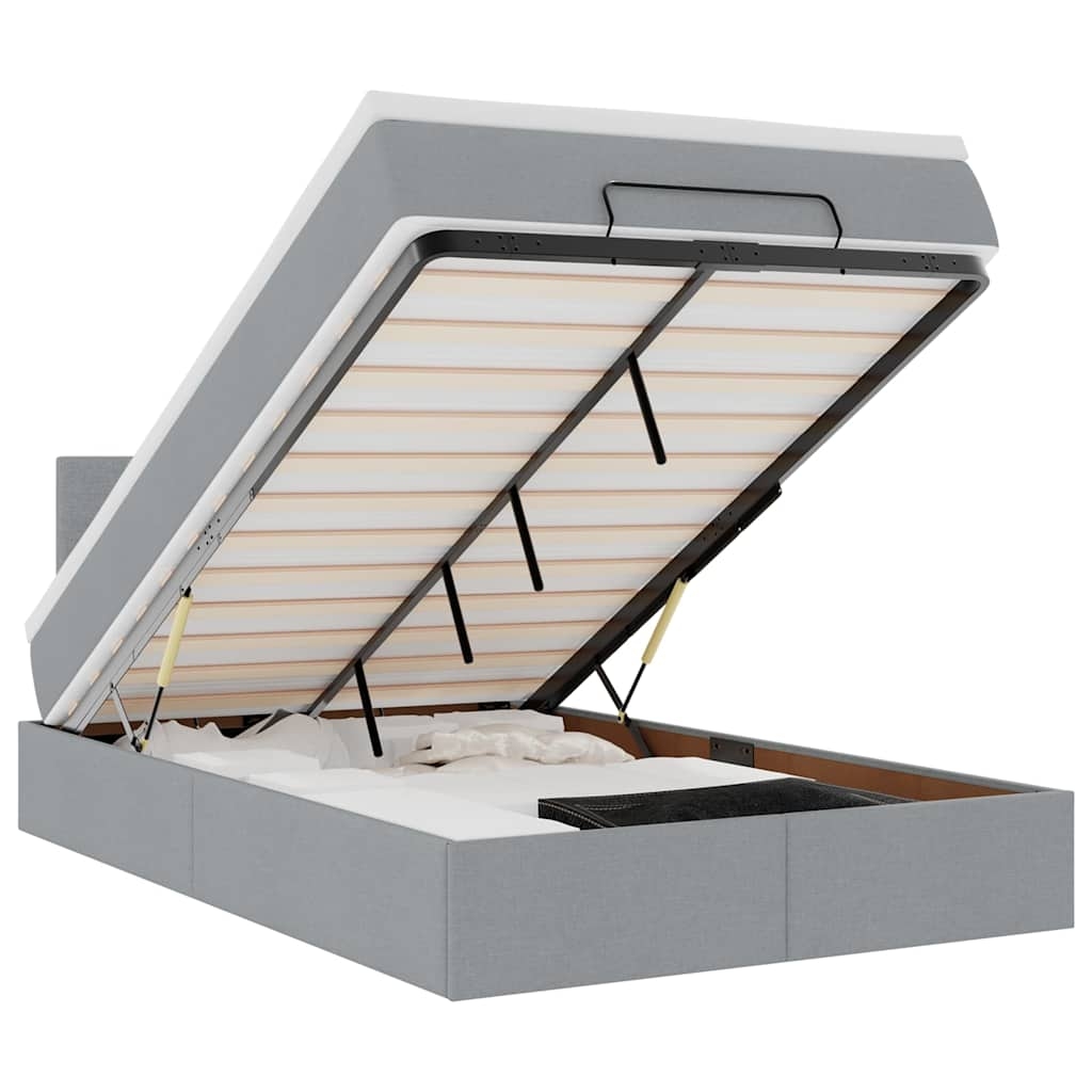 vidaXL Ottoman-Bett mit Matratze & LEDs Hellgrau 120x190 cm Stoff Image