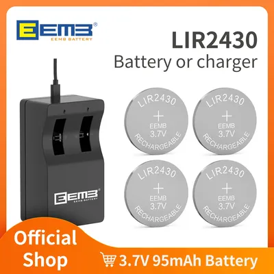 EEMB LIR2430 3.7V 95mAh Button Battery Rechargeable With Charger Lithium-ion Battery Coin Cell for Earphone ithium-ion Battery