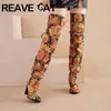 Reave Katzen schuh Marke Oberschenkel Stiefel 60cm runde Zehen Block Heels 8cm Schnürung Größe 46 47