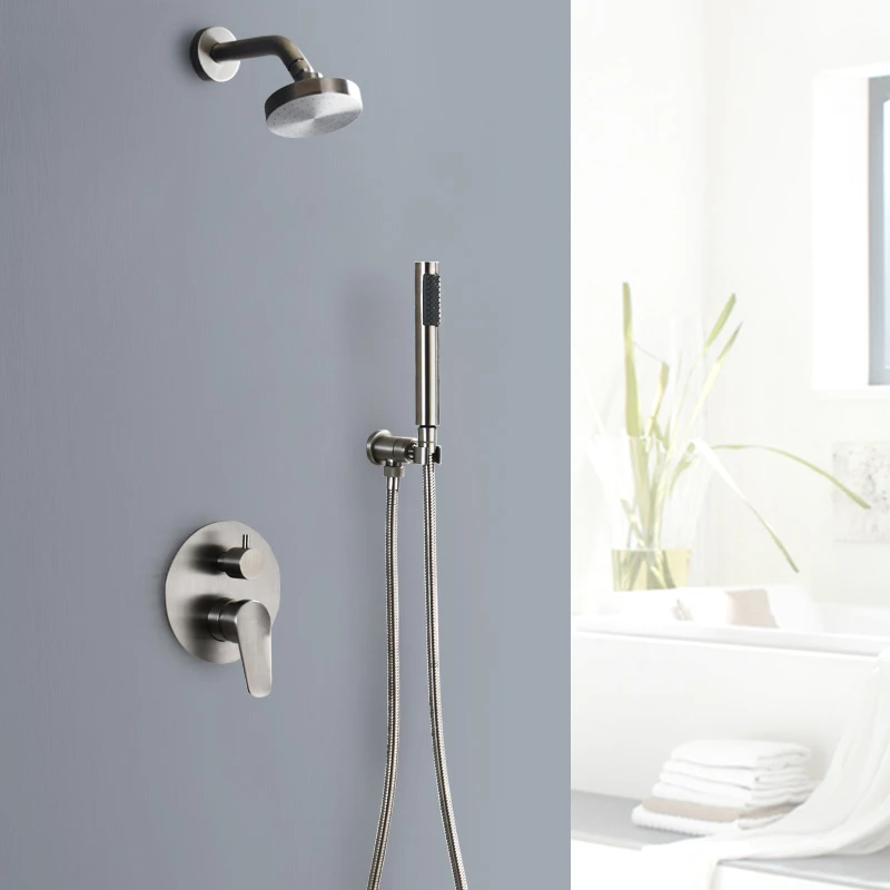 Bad Regen Dusche System Wand Montiert Regen Dusche Kopf Set Stsinless Stahl Hand Dusche Wasserhahn Mixer Kit Gebürstet Nickel