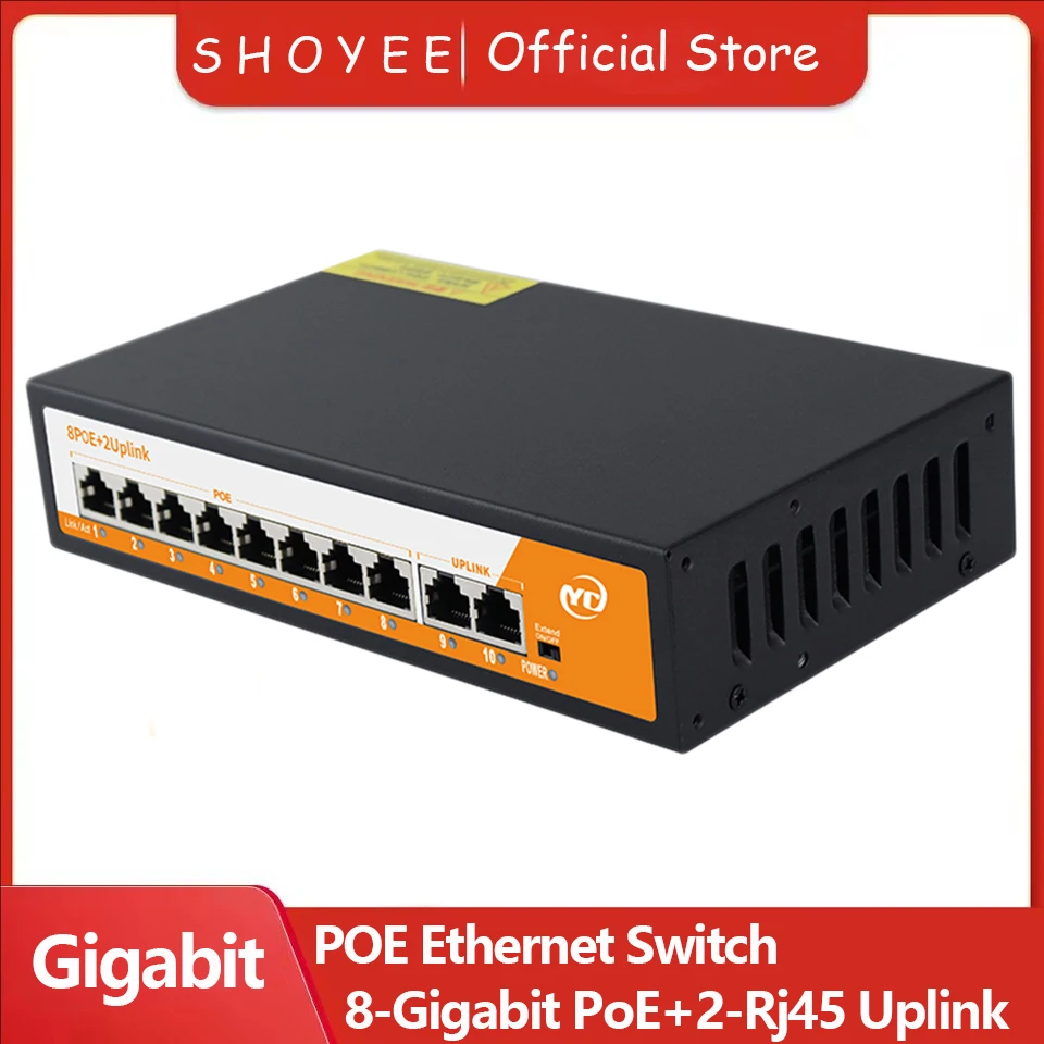10-Port-Gigabit-POE-RJ45-Ethernet-Switch mit für 802.3af/at Smart Managed Uplink Unmanaged Plug and Play, für IP-Kamera/NVR Image
