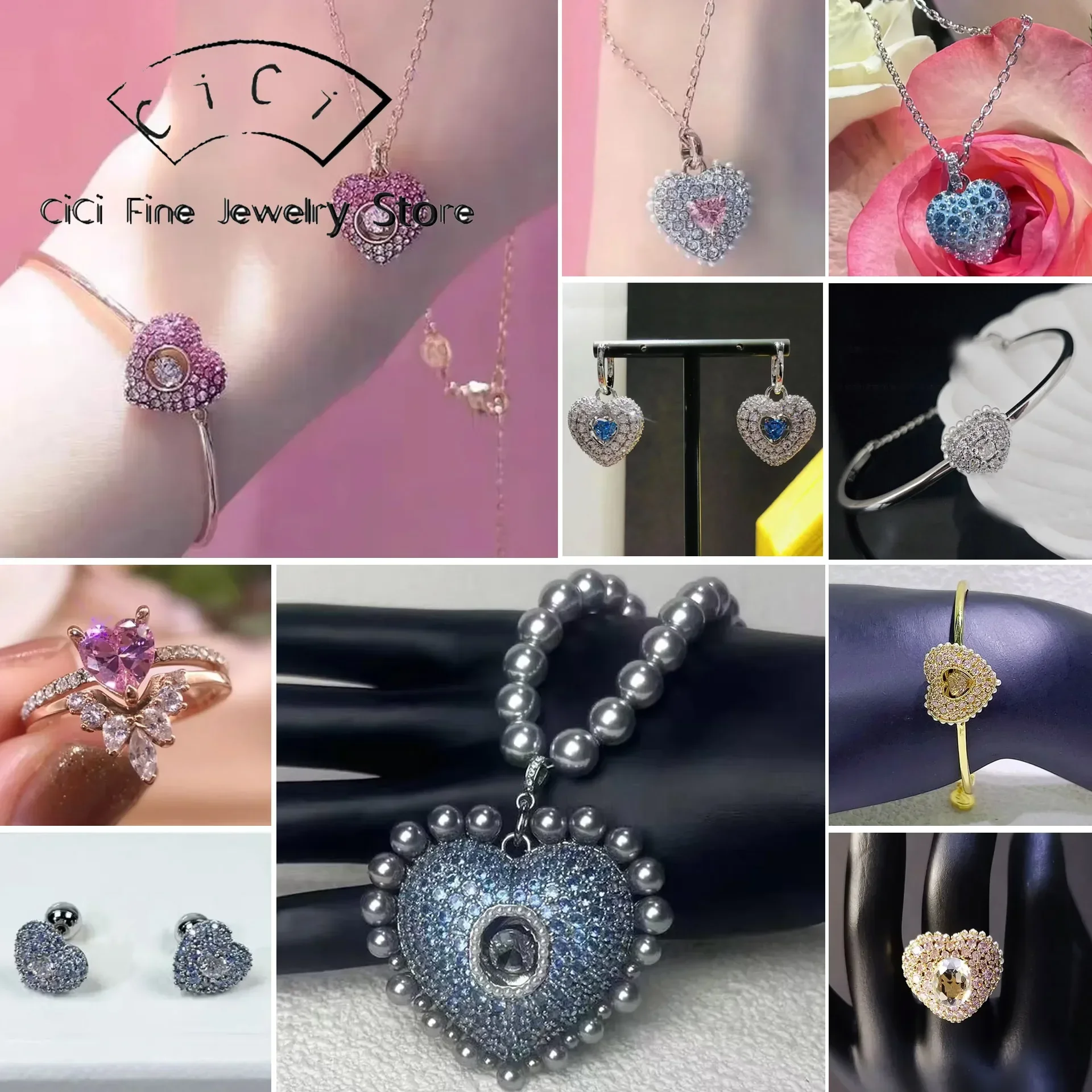 2026 Original hochwertige blaue Herz-Perlen-Halskette, edles Schmuckset, modisch für Damen, Ohrringe, Armband, Ring, Jahrestagsgeschenke Image