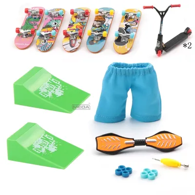 Finger Skateboard Sport Set Mini Roller Schuhe Hosen Kombination Mini Skateboard Rampe DIY Skatepark Image