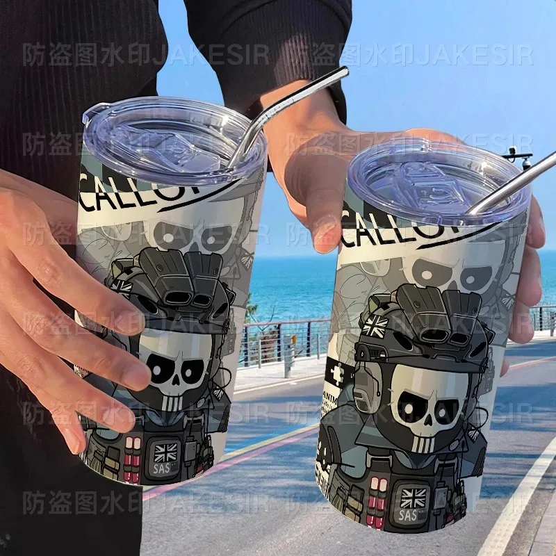 Call of Duty Ghost Koning Internet Celebrity High Beauty Isolierbecher aus Edelstahl, Büro-Strohhalm, begleitender Wasserbecher Image