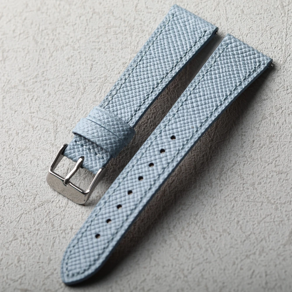 Handgefertigtes, ultradünnes Schnellverschluss-Lederarmband mit Handflächenmuster, 18, 19, 20, 21, 22 m gletscherblaues Rindslederarmband mit Oberschicht, S/M-Größe