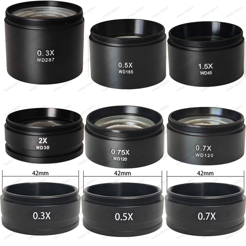 0,3X 0,5X 0,7X 0,75X 1X 1,5X 2,0X M48 Hilfs Barlow Objektiv 0,3X 0,5X 0,7X 1,5X 2X M42 Für 10A 120X 180X 300X Objektiv Image