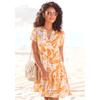 Blusenkleid S.OLIVER, Damen, Gr. 50, N-Gr, bunt (orange, creme, bedruckt), Web, Obermaterial: 100% Viskose, bedruckt, modisch, figurumspielend ca. Mitte Oberschenkel, V-Ausschnitt, Kurzarm, Kleider, mit Volant am Rock, Tunikakleid, Sommerkleid,...
