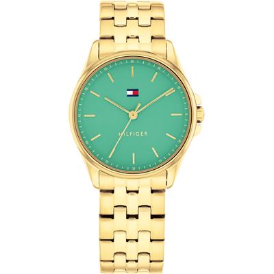 Quarzuhr TOMMY HILFIGER "JADE", goldfarben, grün, Armbanduhren, Damen, Armbanduhr, Damenuhr, Edelstahlarmband, analog Image