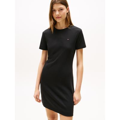 Shirtkleid TOMMY HILFIGER "NEW CODY STR SLIM SHORT DRS SS", Damen, Gr. L (40), N-Gr, schwarz, Jersey, Obermaterial: 100% Baumwolle, unifarben, casual, slim fit, Rundhals, Kurzarm, Kleider, mit allover Streifendessin, Logo-Flag Image