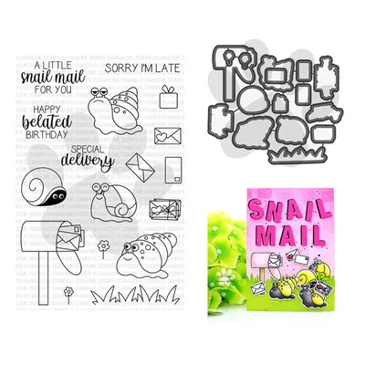 Snail Mail Happy Birthday Clear Stamps Set Scrapbooking for Paper Making Metal Cutting Dies Frames
