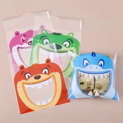 100pcs Cute Big Teech Mouth Monster Plastic Bag Wedding Birthday Cookie Candy Gift Packaging Bags