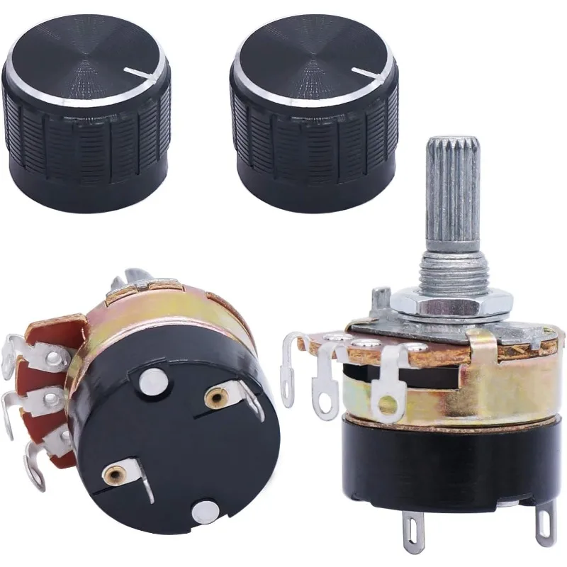 2Sets WH138 B5K B10K B20K B50K B100K B250K B500K Ohm Single Linear Taper Dimmer Potentiometer with Switch and Black Alloy Knob