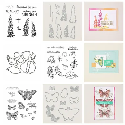 Pea Plant Butterfly Mixed Metal Cutting Dies Inspired Words Phrase Clear Silicone Stamps for DIY