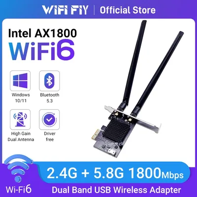 WiFi6E Intel AX1800 Bluetooth 5.3 Triple Band 2.4G/5.8GHz WiFi Card 802.11 PCI Express Wireless
