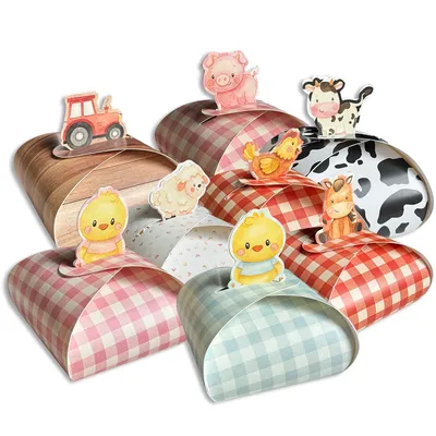 8Pcs Carton Animal Candy Boxes Cute Cow/Pig/Sheep Cookie Box for Farmland Happy Birthday Party Kids