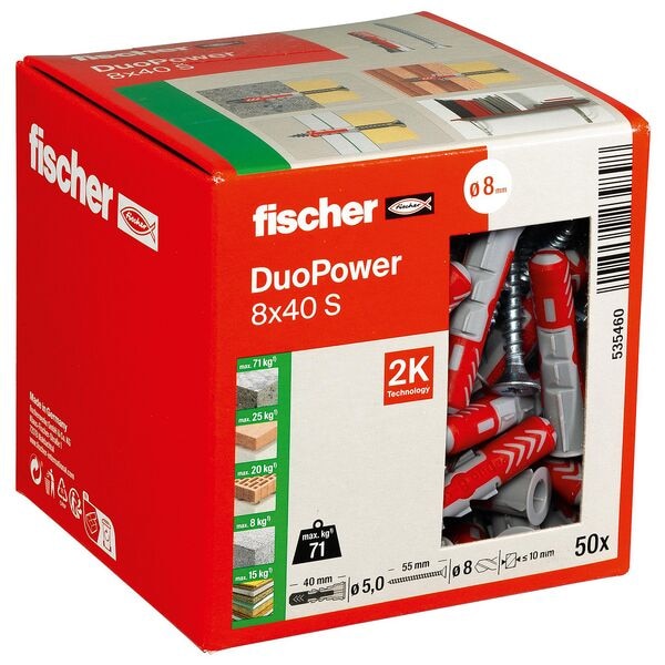 fischer Dübel mit Schrauben »DuoPower 8x40 S 2K« 50 Stück grau